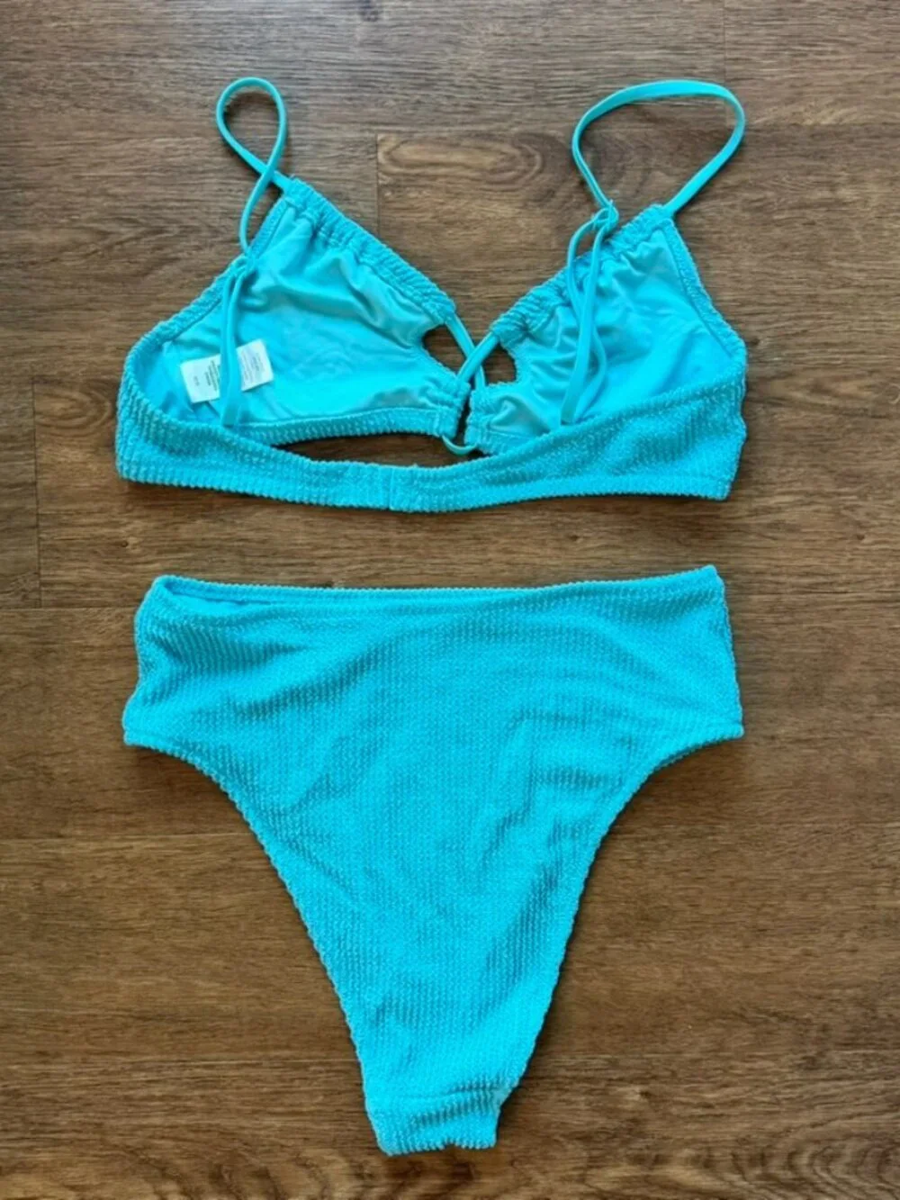 Women's Aerie Crinkle Bikini Top and Bottom, Size: Medium; Color: Turquoise